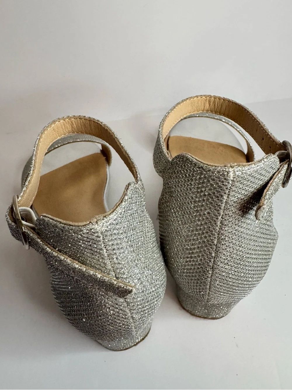 Girls Silver Glitter Block Heel Sandals Size 4 Wedding Party Dress Shoes